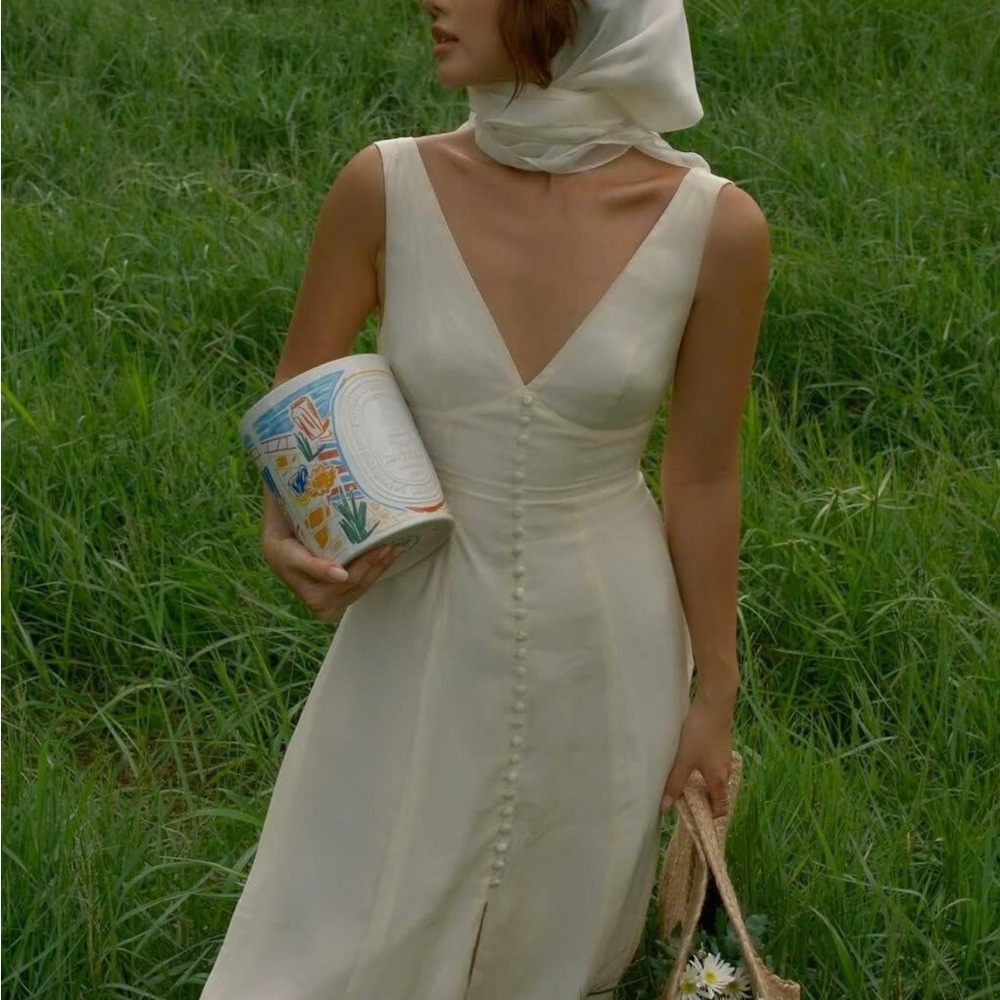 White Plunge Midi Dress